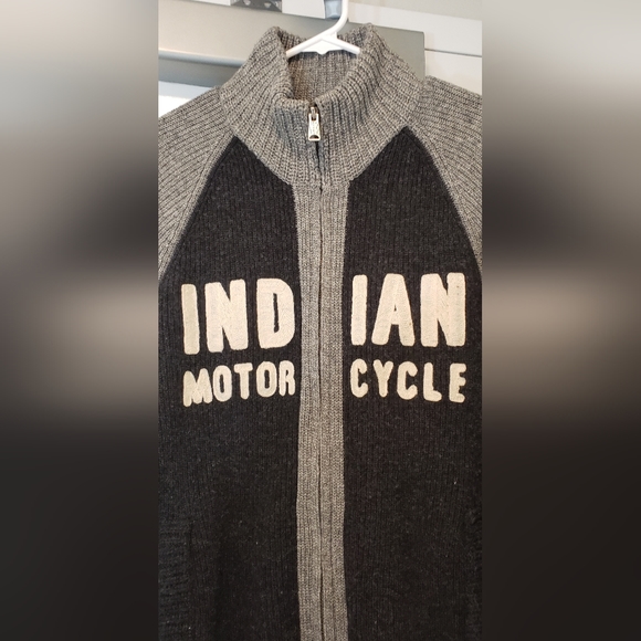 Indian Motorcycle Zip up Sweater Embroidered Logo 2000s does 1950s Medium - Picture 3 of 6